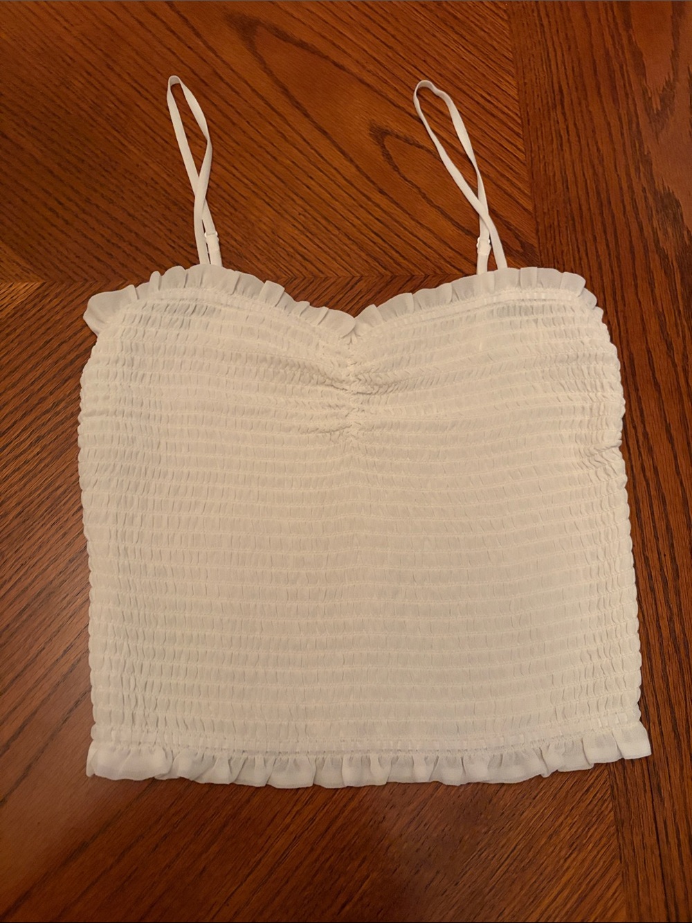 Aritzia White Smocked Ruffle Cami